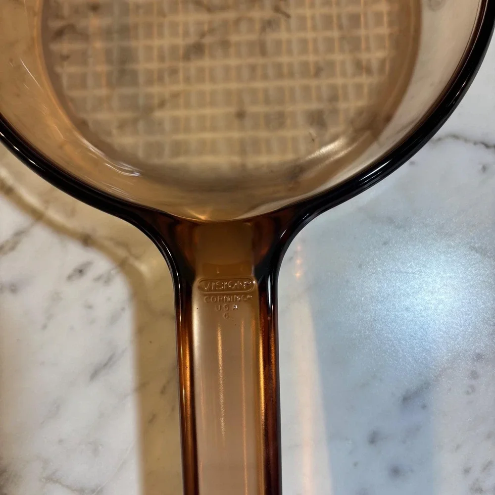 Visions by Corning Amber Glass Skillet 7 Inch Waffle Bottom Frying Pan USA Made